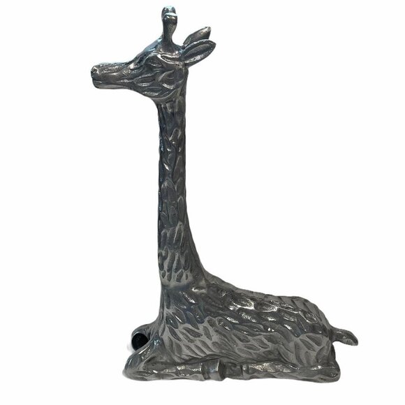 Giraffe Metal Sculpture Pewter Silver Textured - Picture 1 of 6